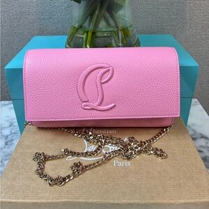 Christian Louboutin Calipso Pink Chain Wallet NWT Debossed Leather Retail $1150